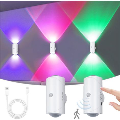 2 appliques murales rechargeables, avec détecteur de mouvement, sans fil, lampe intérieure/extérieure, veilleuse LED blanc chaud (1/5)