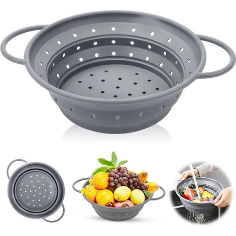 Passoire à pâtes pliable - 28 cm - En silicone - Pour cuisine et camping - Sans BPA - Pour légumes, fruits, pâtes (1/5)