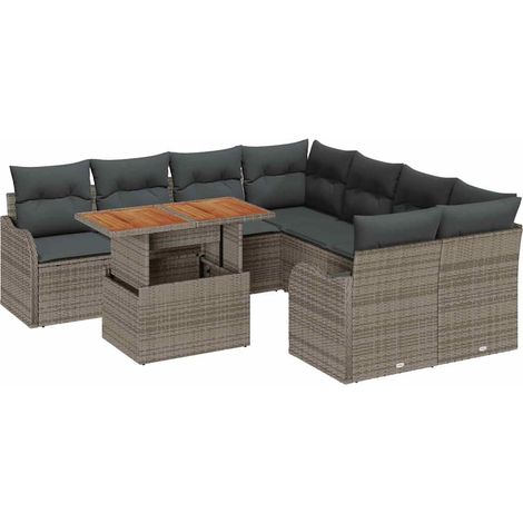 Maison Exclusive - Conjunto de sofá de jardín 9 pcs Gris Poliratá
