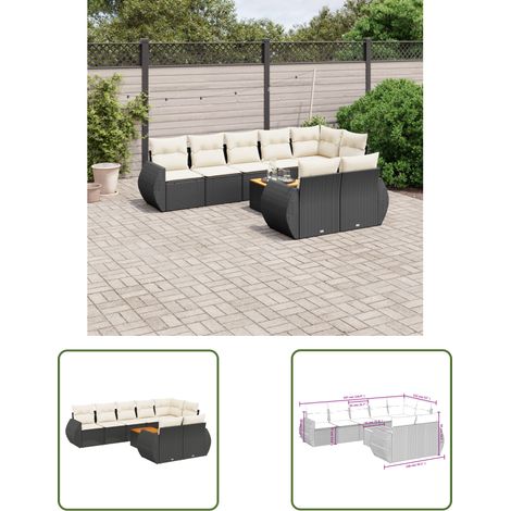 The Living Store 9-tlg. Garten-Sofagarnitur mit Kissen Schwarz Poly Rattan - Gartenmöbel - Esstischgarnituren - Outdoor Möbel - Lounge Set - Rattan Gartenmöbel (1/3)