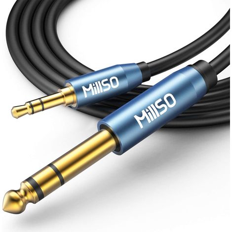 Câble audio auxiliaire 3,5 mm vers 6,35 mm mâle 6,35 mm vers fiche TRS 3,5 mm stéréo auxiliaire pour amplificateur de basse, guitare, piano, casque, haut-parleur et chaîne HiFi - 2,4 m (1/5)