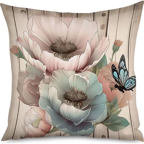 Housse de Coussin with fond bois texturé et bouquets fleuris (1/5)