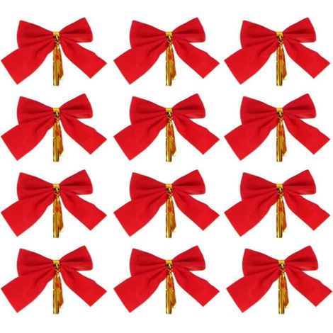 Ribbon Bow - Noeud Décoratif De Noël - Pour Arbre De Noël, Couronnes Et Décoration Intérieure - 12 Pièces - 4 x 5 cm (1/5)