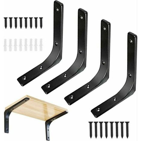 Stück schwarze Wandregalhalterung, Metallregalstütze, Wandmontagehalterung, L-förmige Wandhalterung für Möbeldekoration, Verbindung mit Schrauben, 150 x 125 mm, maximale Belastung 80 kg (1/4)