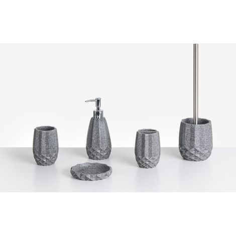 Set di 5 accessori per il bagno Dispenser per portasapone Portaspazzolino Porta spazzolino grigio Samiria