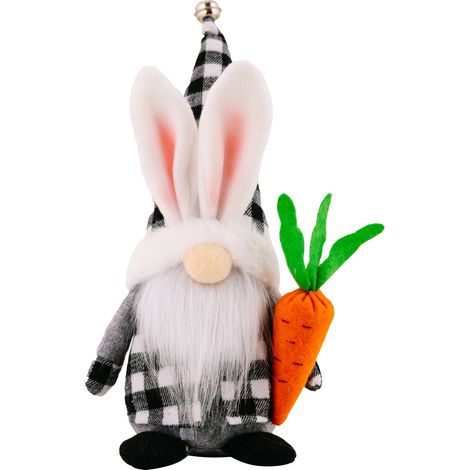 Poupée Décoration Pâques 2023 Carotte Homme Motif Vichy Noir Blanc (1/2)