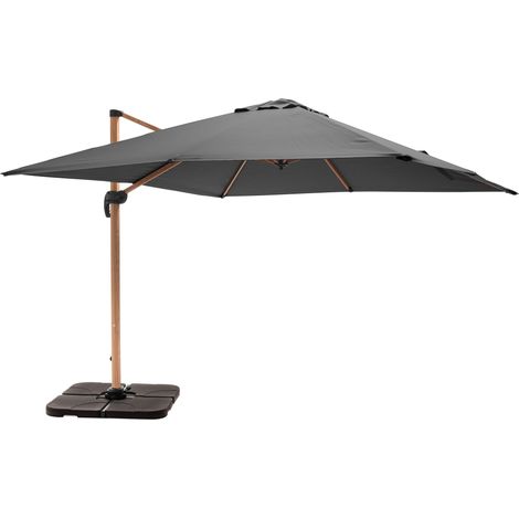 Parasol déporté 3x3m et 4 dalles à remplir effet bois gris