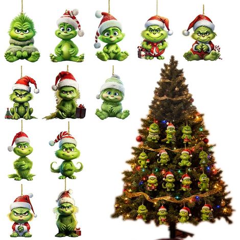 Set di decorazioni natalizie Grinch da 12 pezzi, ornamenti per l'albero di Natale, decorazioni natalizie Grinch, perfette per gli alberi di Natale a casa e alle feste (1/5)