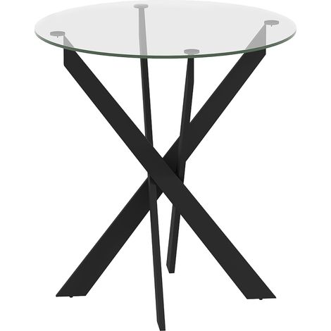 Runder Esstisch aus gehärtetem Glas Ø70 cm, schwarze Metallbeine, 4 Plätze (1/5)