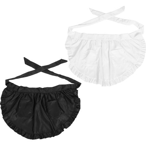 2pièces Tablier pour Femme avec Volants et Poches Tablier de Cuisine Pâtisserie Déguisement Mignon pour Fêtes et Occasions Spéciales (1/5)