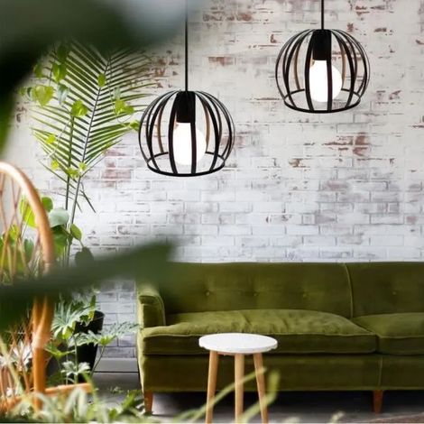 Lot de 2 Lustre Suspension Industrielle Noir Lampe Suspension Vintage en Cage Métal pour Salon Chambre (1/4)