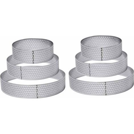 6 Pièces Ø6/8/10cm Cercle à Tarte Perforé Cercle à Tarte en Acier Inoxydable Cercle Patisserie Rond Moules à Gâteaux Moule à Tartes Pâtisseries pour Quiches, Gâteaux, Mousse, Mini Pizzas (1/5)