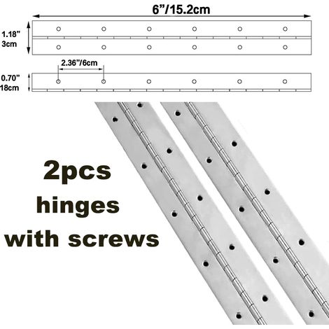 (2 pièces 6 po x 30 mm x 1,2 mm) 2 charnières piano en acier inoxydable antirouille, de 6 po à 48 po, pour portes d'armoires, meubles marins, boîtes en bois, charnières sur mesure (1/5)
