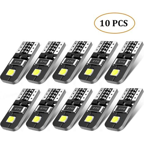 10X Ampoules T10 LED Voiture Lampe Xénon 12V Chipsets W5W 2825 6000K Ultra Claire pour Lumière Dôme Carte Côté Marqueur Courtois Feux de Plaque d'immatriculation-12V Blanc