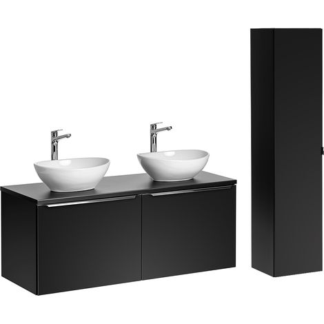 Doppelwaschtisch und Hängesäule 120cm Éros mit 2 Schubladen, Schwarz (1/5)