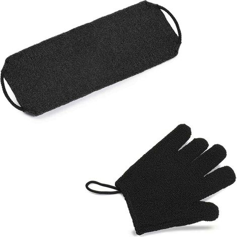 2 pièces, gants exfoliants pour le dos, en nylon épais, élastiques, avec boucle de suspension, pour gommage corporel sous la douche (1/5)