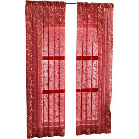 Rideau Voilage - 107 x 244 cm - Motif Arbre De Noël Doré - Oeillets Métalliques - Pour Chambre Fille - 2 Pièces