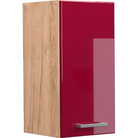 Pensile da cucina R-Line, Rosso bordeaux lucido, 30 cm, Vicco