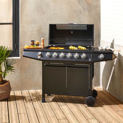 Barbecue a gas GPL in acciaio 6 bruciatori + fornello laterale Lapillo Magnum (1/4)