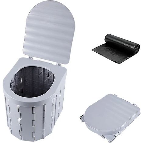 WC portatile da campeggio, WC pieghevole con coperchio, WC portatile impermeabile per auto, camper, tende, tazza del WC, grayyux (1/4)