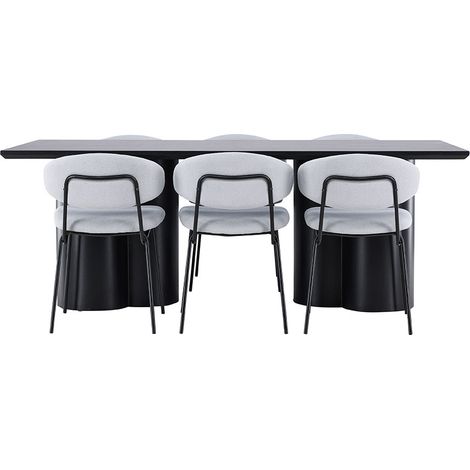 Olivia Essgruppe Tisch 100x210cm und 6 Boucle Stühle schwarz.