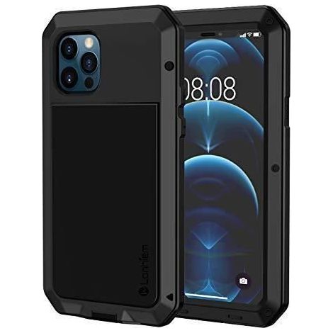 Lanhiem Coque iPhone 12, Coque iPhone 12 Pro, [Antichoc] [Métal et Rigide] Militaire avec du Verre trempé Integrale Indestructible (1/4)