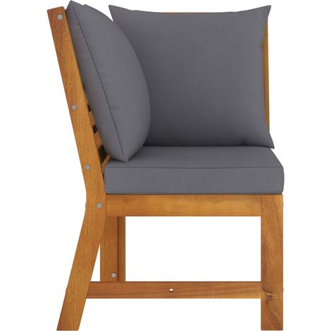INLIFE Canapé d'angle sectionnel avec coussin gris foncé Bois d'acacia (1/5)