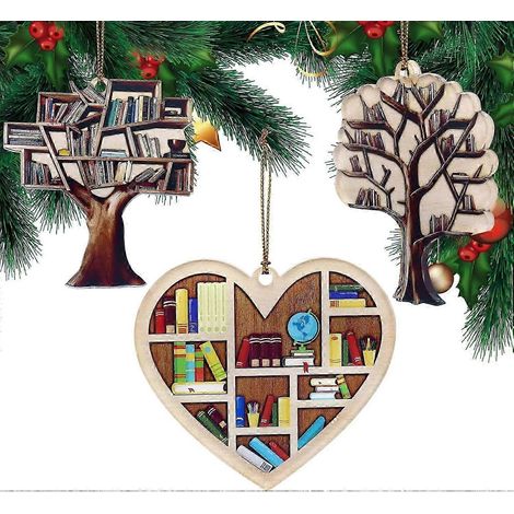 3er-Pack herzförmige Ornamente für Bücherliebhaber, Acryl-Weihnachtsbaumschmuck, Bücherregaldekoration, Auto-Rückspiegeldekoration (Baum- und Herzform) S (1/5)