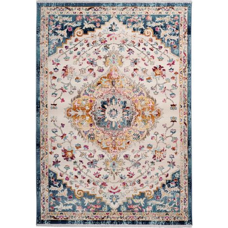 Tapis Oriental Effet Usé "Anouk" Blanc & Bleu 160 x 230 cm (1/4)