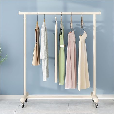 Portant À Vêtements sur roulettes, Robuste en Métal avec Support, Porte-Manteau en Acier 1 Barre, pour À Chaussures, Cintres Chemises, Pantalons(White,140x135x40cm)