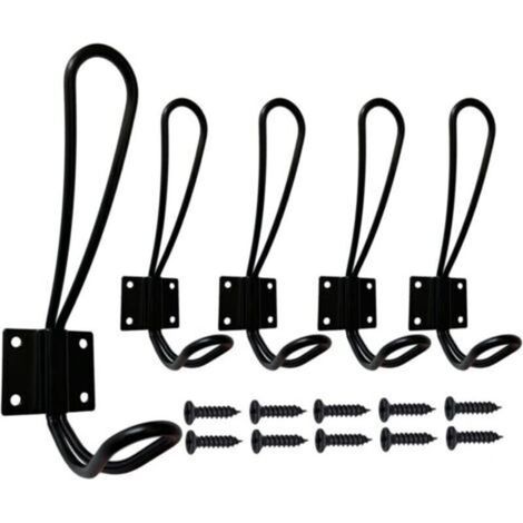 Murale Patere Porte Manteau Noir, 5 Pièces Muraux Crochets et Patères pour la Maison Retro Metal Crochet Lourd avec Vis pour Entrée Salle de Bain Toilette Cuisine Meuble