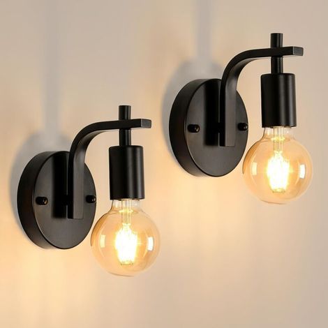 Applique da parete in stile industriale retrò in metallo nero, attacco E27 – compatibili con lampadine LED, CFL e alogene – facile installazione – set da 2 (1/5)