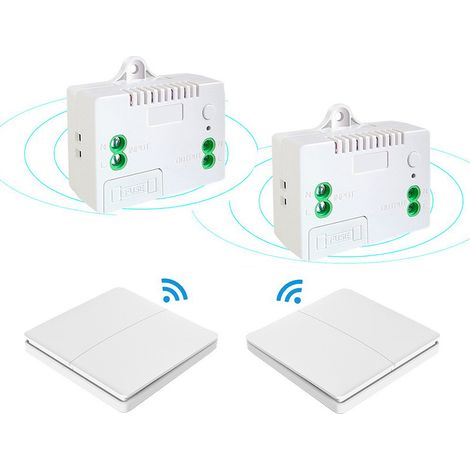 RF433 Interrupteur sans Fil, sans Pile, télécommande Murale Va et vient, Interrupteur Mural Auto alimenté, sans câblage, émetteur pour Panneau Mural, intérieur extérieur étanche-2&2