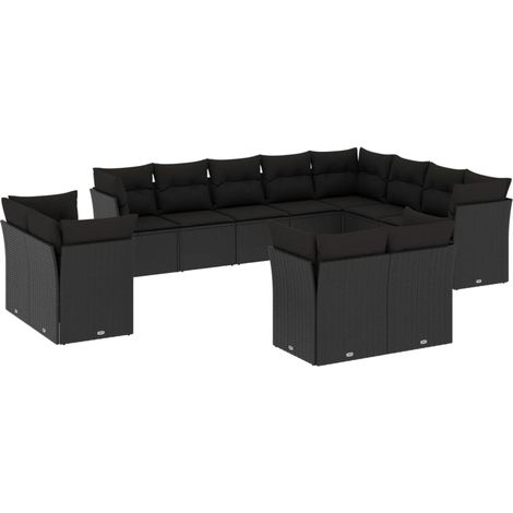 Maison Exclusive - 12-tlg. Garten-Sofagarnitur mit Kissen Schwarz