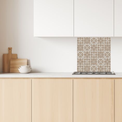 Lupia Pannello Paraschizzi Schienale Cucina con decorazione stampata, CERAMIC AZULEJOS BEIGE, in Alluminio composito, Facile da applicare, Lavabile Ignifugo Resistente all'Acqua 60xH62,5 cm (1/4)