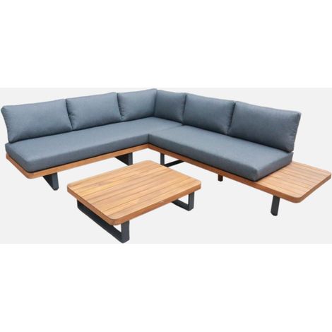 Salotto da giardino angolare in legno di acacia e alluminio, 5 posti