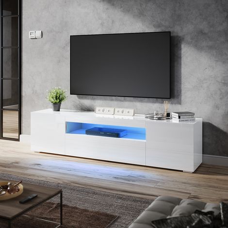 ELEGANT Modern TV Stand High Gloss LED Light TV Cabinet 2000mm Living Room Bedroom TV Unit for 50 52 55 60 65 70 75 inch 4k TV, White Entertainment Unit (1/5)