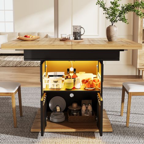MEUBLIV Tavolo da pranzo allungabile 110-140 cm nero – vano contenitore LED, 60 kg (1/5)