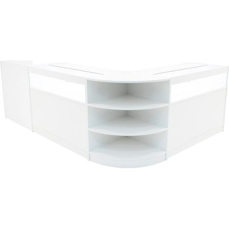 Comptoirs de Vente en MDF Blanc à LED Blancs Ensemble Sagittarius LM60 TB60 B1200 3 Unités de Rangement Étagères Internes Portes Coulissantes Verouillables Réception Bureau Vêtements [Clés INCLUS] (1/5)