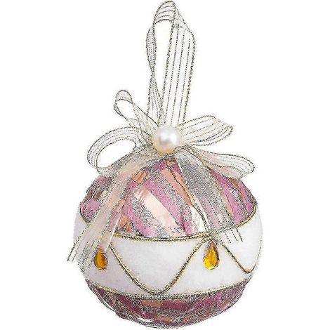 Boules de Noël blanches et roses en polyfoam et tissu 10 x 10 x 10 cm (3 unités) (1/5)