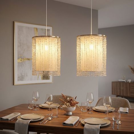 2 lampade a sospensione a LED, lampadario in cristallo, lampada a sospensione in tessuto, pendente in cristallo, H 100 cm (1/5)