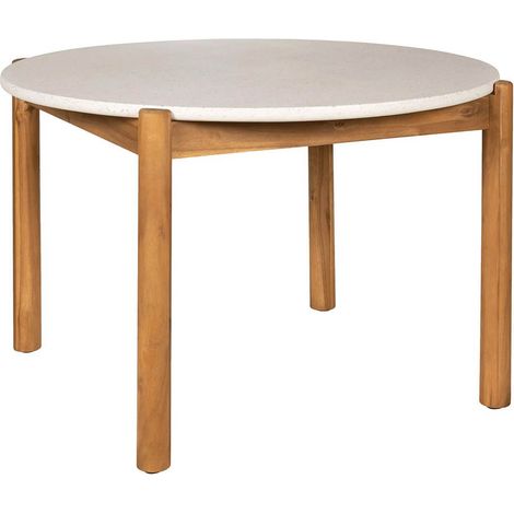 LORIENA - Table Repas de Jardin Ø120cm en Acacia Plateau en Terrazzo