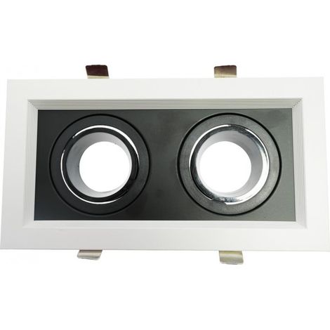 IluminaShop - Aro Basculante Cuadrado Doble Blanco y Negro para GU10/MR16 (1/5)