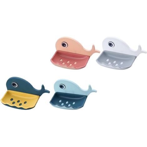 Ensemble de 4 porte-savons en plastique KICHOUSE avec motif baleine original , porte-savon mural san (1/5)