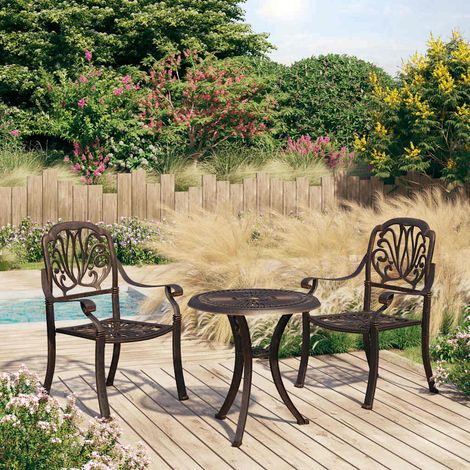 vidaXL Ensemble de bistro 3 pcs Aluminium coulé Bronze (1/5)