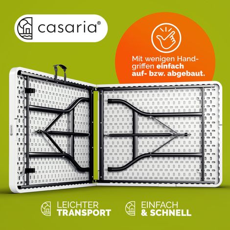 CASARIA® Mesa Plegable Portátil Catering Buffet Rectangular 183x76cm 8 Personas Jardín Eventos Celebración Camping Resistente Intemperie Asa Blanco (1/3)