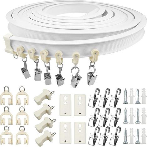 Ensemble de rails de 5 mètres, en forme de U et de L, rails de rideaux silencieux et renforcés, rails courbes en PVC, accessoires pour rideaux