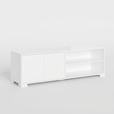 Moderner Design-TV-Schrank mit offenem Fach und Regalen 150x40x40 Lumina - Weiß glänzend (1/3)