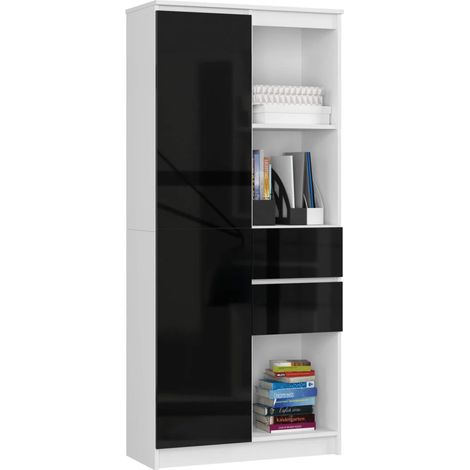 Bibliothèque 180x80x35 cm Avec tiroir Avec rangement blanc / schwarz glanz (1/5)