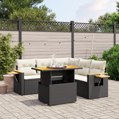 Set de sofás de jardín 6 piezas y cojines ratán sintético negro vidaXL (1/3)